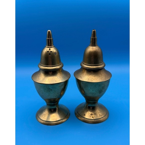 Unbranded Other - Vintage Solid Brass Salt and Pepper Shakers Set Urn Style Footed Pedestal Patina